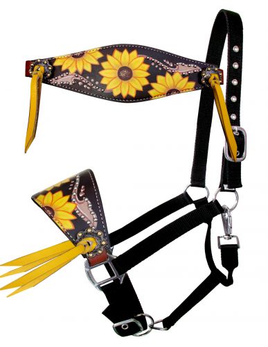 Showman  Adjustable nylon bronc halter with sunflower hand painted nose band
